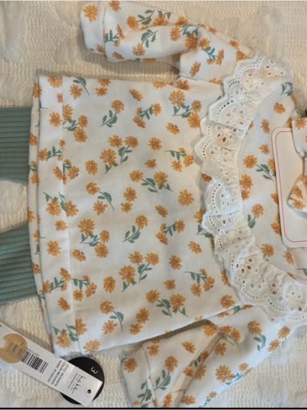 Baby Girls White Floral Ruffle Neck Top